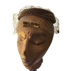 1930's Vintage Taupe Netted Halo Headpiece, Hat